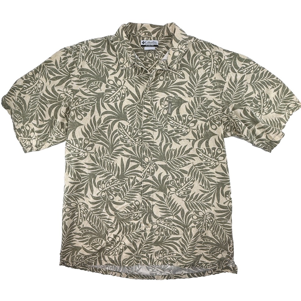 Columbia Shirt Mens XLT Tropical Leaf Print Cotton‎ Viscose Button Up